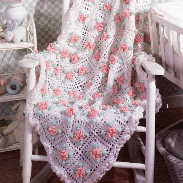 Vintage Crochet Pattern Precious Pink Floral Curls Roses Blanket Elegant Lacy Rose Afghan Granny Motif PDF Instant Digital Download