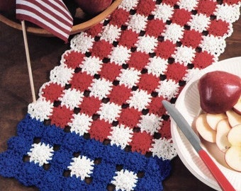 Vintage 4th of July Crochet Pattern Independence Day Table Runner PDF Instant Digital Download Red White Blue
