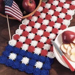 Vintage 4th of July Crochet Pattern Independence Day Table Runner PDF Instant Digital Download Red White Blue