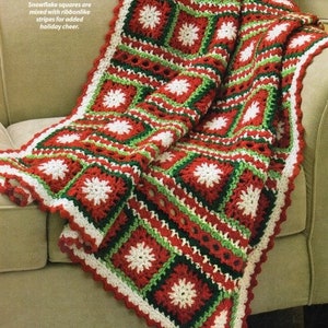 Christmas Afghan Crochet Pattern Holiday Snowflake Granny Square and Ribbon Throw Blanket PDF Instant Digital DOWNLOAD Easy Pattern