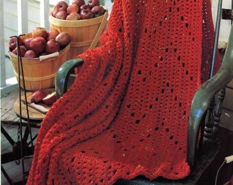 Vintage Afghan Crochet Pattern Zig-Zag Filet Throw Blanket PDF Instant Digital Download Cozy Chunky Blanket Fast and Easy