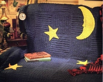 Vintage Crochet Pattern Moon and Stars Celestial Night Sky Crocheted Block Square Motifs PDF Instant Digital Download