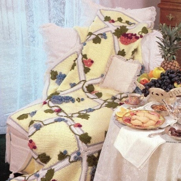 Vintage Crochet Pattern Grape Trellis Afghan Grapevine Blanket Throw INSTANT Digital DOWNLOAD