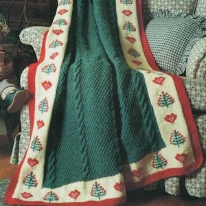 Vintage Knitting Blanket Pattern Knitted Heart & Tree Country Farmhouse Christmas Afghan Throw PDF Instant Digital Download Holiday Decor