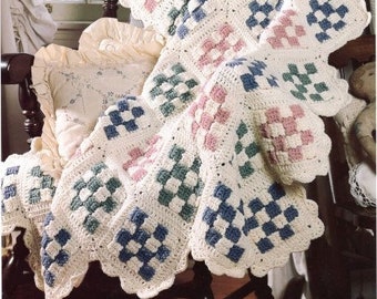 Vintage Afghan Quilt Crochet Pattern Woven Checkerboard Granny