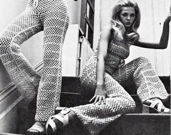 Vintage Crochet Pattern Action Line Jumpsuit Crocheted Palazzo Pants PDF Instant Digital Download