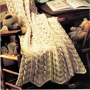 Vintage Afghan Crochet Pattern Classic Fisherman Cable Stiches Throw Blanket PDF Instant Digital Download