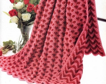 Vintage Crochet Pattern Sweetheart Ripple Afghan Pink Red  Hearts Throw Blanket Valentines Day Love PDF Instant Digital Download