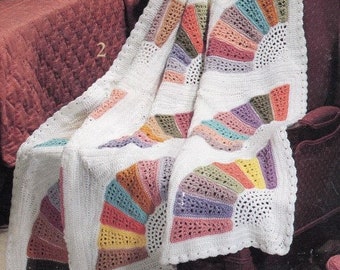 Vintage Crochet Pattern Lacy Fan Swirl Afghan Blanket Colorful Throw PDF Instant Digital Printable Download