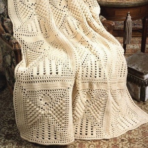 Vintage Afghan Crochet Pattern Angels All Around Popcorn Stitch Motif Throw Angel Blanket PDF Instant Digital Download