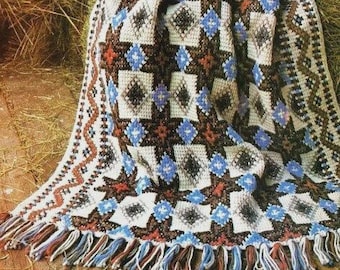 Vintage Crochet Pattern Star Points Indian Aztec Throw Blanket Embroidered Southwestern Design PDF Instant Digital Download Afghan Stich