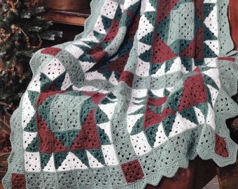 Vintage Afghan Quilt Crochet Pattern Christmas Crowns Granny Square Patchwork Throw Blanket PDF Instant Digital Download