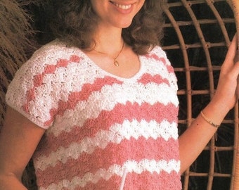 Vintage Crochet Pattern Pullover Stripe Shell Stitched Sweater Top PDF Instant Digital Download