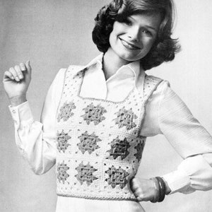 Vintage Crochet Pattern 70’s Shrink Top Granny Square Vest Sleeveless Tank Top PDF Instant Digital DOWNLOAD