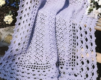 Vintage Afghan Crochet Pattern Heirloom Victorian Lavender Lace Blanket Lacey Throw PDF Instant Digital Download