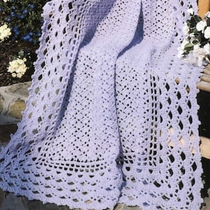 Vintage Afghan Crochet Pattern Heirloom Victorian Lavender Lace Blanket Lacey Throw PDF Instant Digital Download