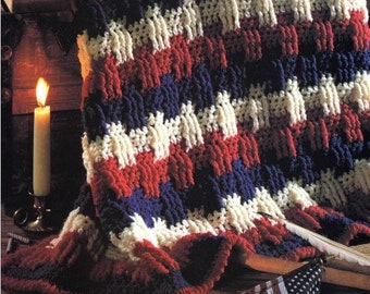 Vintage Crochet Pattern 4th of July Fanfare Afghan Blanket PDF Instant Digital Download Americana Decor Patriotic Throw Red White and Blue