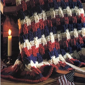 Vintage Crochet Pattern 4th of July Fanfare Afghan Blanket PDF Instant Digital Download Americana Decor Patriotic Throw Red White and Blue