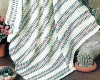 Vintage Crochet Pattern Twist Stitch Stripe Southwestern Navajo Afghan Blanket Desert Indian Throw PDF Instant Digital Download 45X60