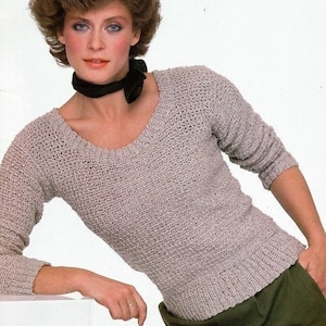 Vintage Crochet Pattern Scoop Neck Pullover Summer Sweater Top PDF Instant Digital Download