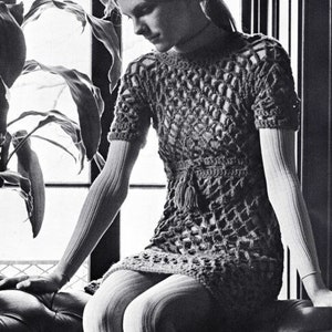 Vintage Crochet Retro Mod Mini Mesh Dress Pattern Bohemian Short Pullover Sleeveless Dress PDF Instant Digital Download