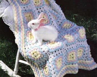 Vintage Pâques printemps crochet motif pastel lapin contes grand-mère motif carré afghan couverture PDF téléchargement numérique instantané