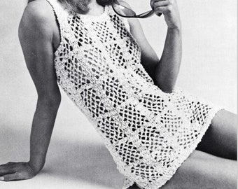 Vintage Crochet Pattern Tunic Top Dress Cover Up PDF Instant Digital Download Beach Swimsuit Cover Up