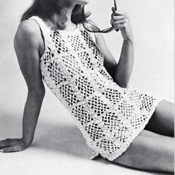 Vintage Crochet Pattern Tunic Top Dress Cover Up PDF Instant Digital Download Beach Swimsuit Cover Up