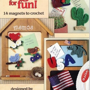 Vintage Crochet Pattern Booklet More Fridgies for Fun Crocheted Magnet PDF Instant Digital Download Cardinal Birds USA Halloween Leaves