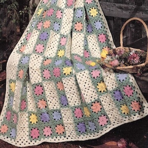 Vintage Crochet Pattern Pastel Floral Flower Granny Square Afghan Roses Motif Blanket  PDF Instant Digital Download