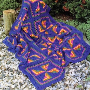 Vintage Crochet Quilt Pattern Patchwork Pinwheel Granny Square Style Afghan Blanket Throw INSTANT Digital DOWNLOAD