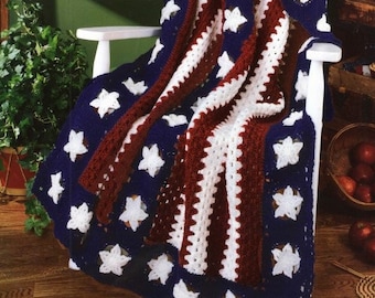 Vintage Afghan Crochet Pattern American Flag Blanket Panel Strips Throw PDF Instant Digital Download 4th of July Patriotic