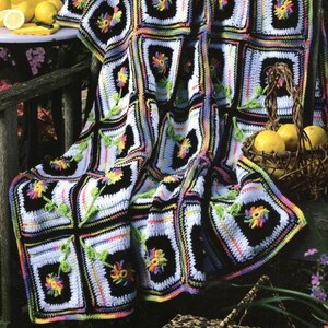 Vintage Crochet Pattern Colorful Flower Afghan Pinwheel Granny Square Throw Blanket  INSTANT Digital DOWNLOAD Bed Cover