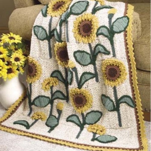 Vintage Afghan Crochet Pattern Summer Sunflowers Motif Lap Warmer Granny Square Motif Lapghan Throw PDF Instant Digital Download