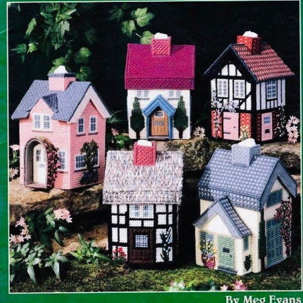 Vintage Plastic Canvas Pattern Book Cottage Collection Village Town House PDF Instant Download 5 Home Projects