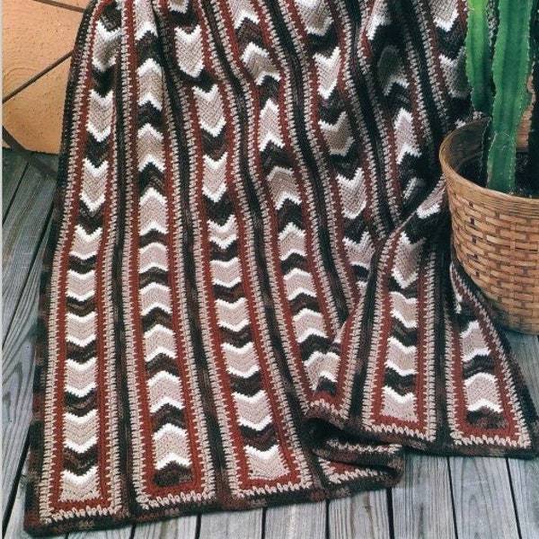 Vintage Afghan Crochet Pattern Earth Toned Arrowhead Southwestern Navajo Triangle Blanket Indian Throw PDF Instant Digital Download