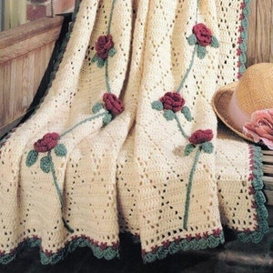 Vintage Rose Crochet Blanket Pattern Rambling Rose Afghan Throw PDF Instant Digital Download Long Stem Roses Openwork Lattice Pattern