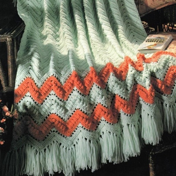 Vintage Crochet Afghan Pattern Southwest Desert Ripple Zig*Zag Afghan Southwestern Design Throw Blanket PDF Instant Digital Download