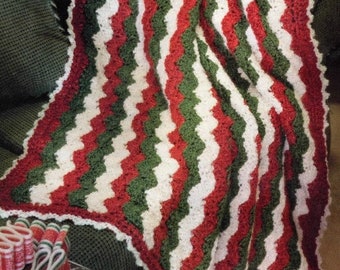Vintage Christmas Crochet Pattern Ribbon Candy Ripple Afghan Blanket PDF Instant Digital DOWNLOAD Easy Pattern!