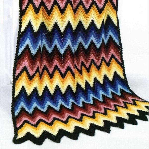 Vintage Crochet Afghan Pattern Rippling Reflections Zig Zag Ripple Throw Blanket PDF Instant Digital Download Chevron Pattern