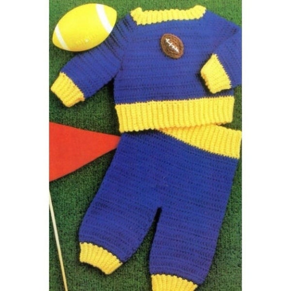 Vintage Crochet Pattern Baby Boy or Girls Track Warm Up Suit Football Sweater with Pants PDF Instant Digital Download Size 0 3 6 9 12