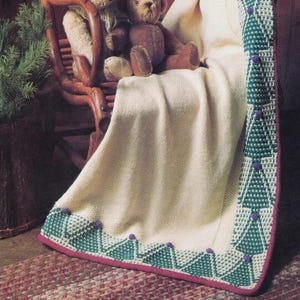 Vintage Knitting Blanket Pattern Knitted Mosaic Christmas Tree Boarder Afghan  Holiday Throw PDF Instant Digital Download Decor Gifts