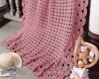 Vintage Crochet Pattern Blush Pink Blushing Seashells Lace Afghan Blanket Delicate Throw PDF Instant Digital Download