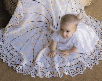 Vintage Crochet Pattern Circle Circular Lacy Baby Afghan Blanket PDF Instant Digital Download Lace Play Blanket Stroller Cover Lapghan 46"