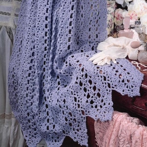 Mile a Minute Vintage Crochet Pattern True Blue Friend Lacy Afghan Throw Blanket PDF Instant Digital Download