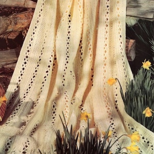 Vintage Crochet Mile a Minute Pattern Earth Awakens Lacy Springtime Throw Afghan Blanket PDF Instant Digital Download 46&quot; X 69&quot; Light Airy