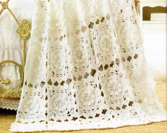 Vintage Crochet Pattern Lacy Bridal Throw White Wedding Afghan Coverlet Blanket PDF Instant Digital Download Flower Granny Square Motif