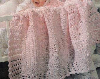 Vintage Crochet Pattern Precious in Pink  Lacy Baby Afghan Blanket PDF Instant Digital Download Stroller Cover Shower Gift