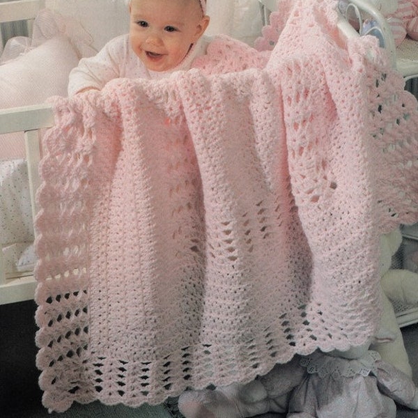 Vintage Crochet Pattern Precious in Pink  Lacy Baby Afghan Blanket PDF Instant Digital Download Stroller Cover Shower Gift