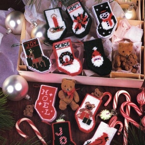 Vintage Plastic Canvas Pattern Miniature Christmas Stockings Galore Tree Ornaments PDF Instant Digital Download Set of 10